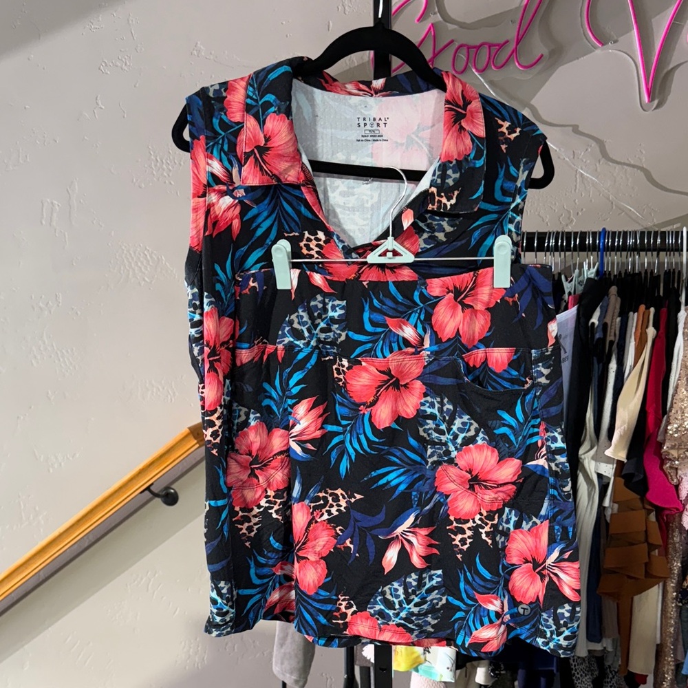 Tribal Floral Top and Skort- Black, Blue, Pink